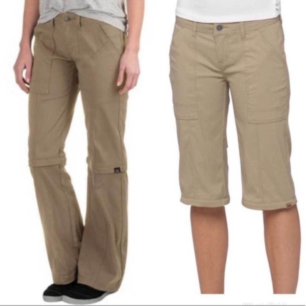 Prana Monarch Convertible Zip Off Pants Brown Tan Size 12 Women’s Straight Leg